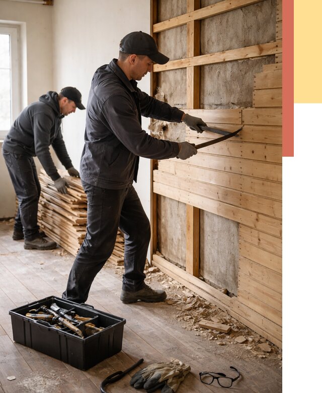 Демонтаж вагонки в каменке от 3844 руб/м2 — быстро и недорого | ОТДЕЛОЧНИК-Кам