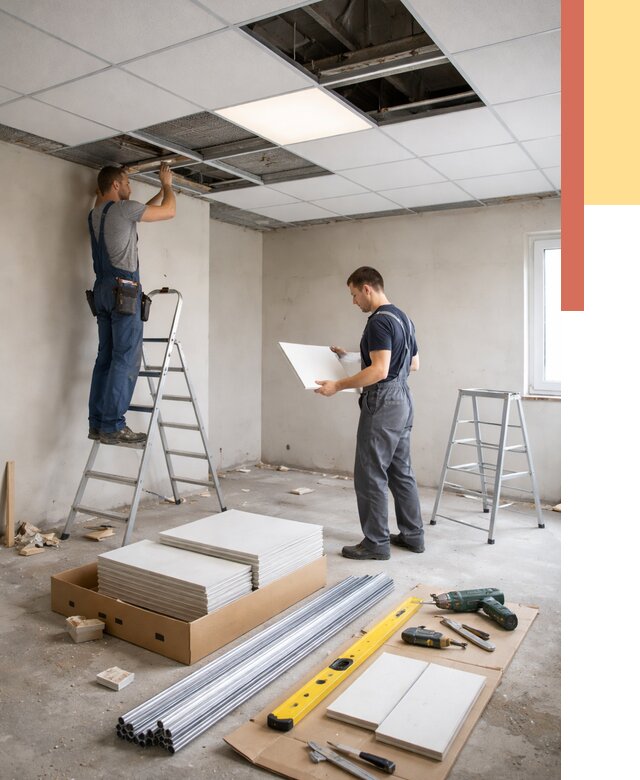 Монтаж потолка армстронг в каменке от 4552 руб/м2 — быстрая установка под ключ | ОТДЕЛОЧНИК-Кам