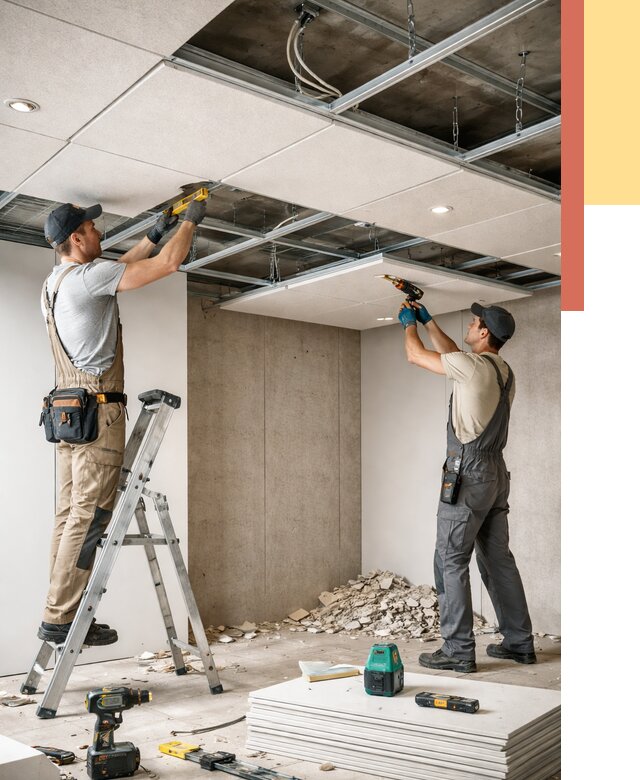 Монтаж акустического потолка в каменке от 6575 руб/м2 — быстро и недорого | ОТДЕЛОЧНИК-Кам