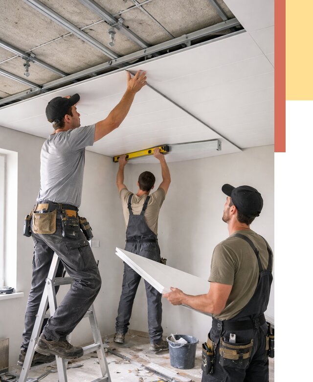 Монтаж потолка из ПВХ панелей в каменке от 3540 руб./м2 — быстро и недорого | ОТДЕЛОЧНИК-Кам