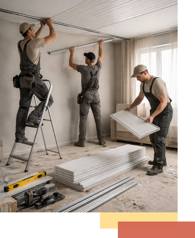 Монтаж потолка из ПВХ панелей в каменке оперативно и качественно