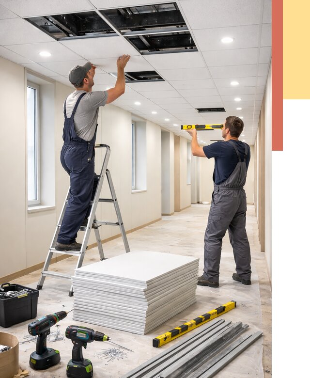 Ремонт потолка Армстронг в каменке от 4552 руб. — быстро и недорого | ОТДЕЛОЧНИК-Кам