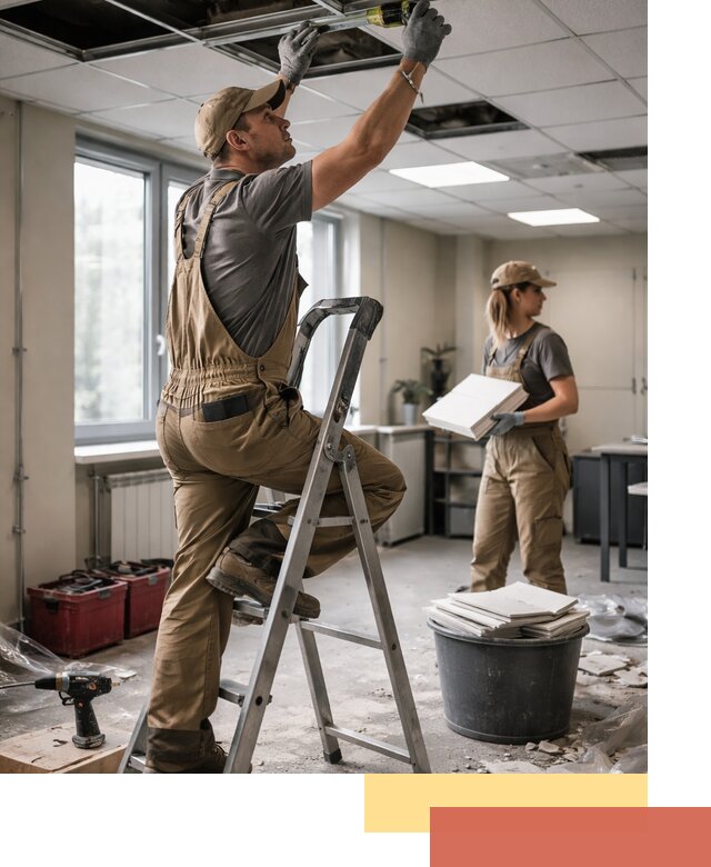 Ремонт потолка Армстронг и замена плит в каменке