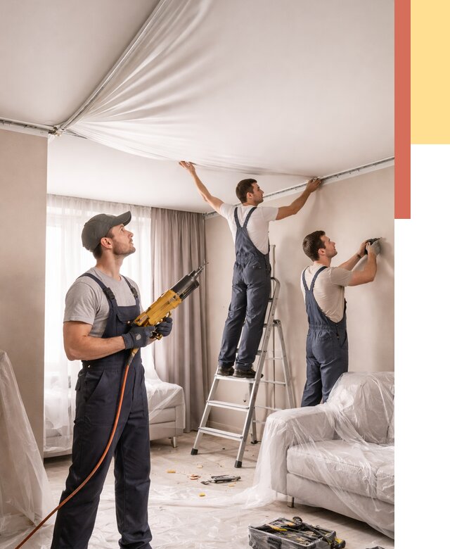 Установка натяжного потолка в каменке от 4552 руб. | Быстро и недорого — ОТДЕЛОЧНИК-Кам