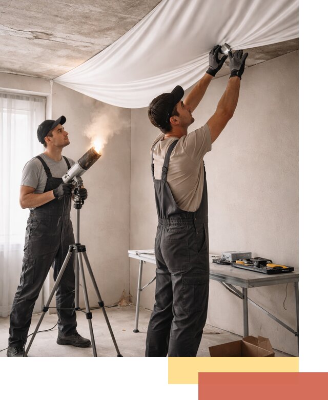 Установка натяжного потолка под ключ в каменке