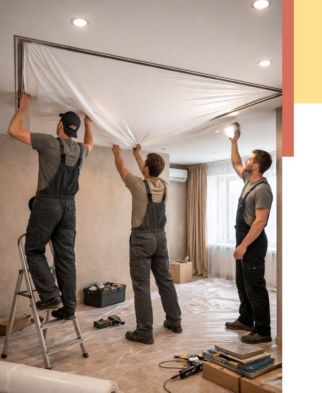 Монтаж ПВХ натяжного потолка в каменке от 3540 руб. под ключ | ОТДЕЛОЧНИК-Кам