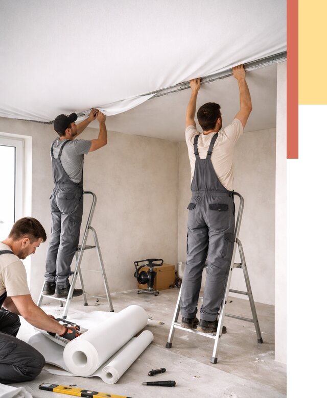 Монтаж тканевого натяжного потолка в каменке от 3540 руб. под ключ | ОТДЕЛОЧНИК-Кам