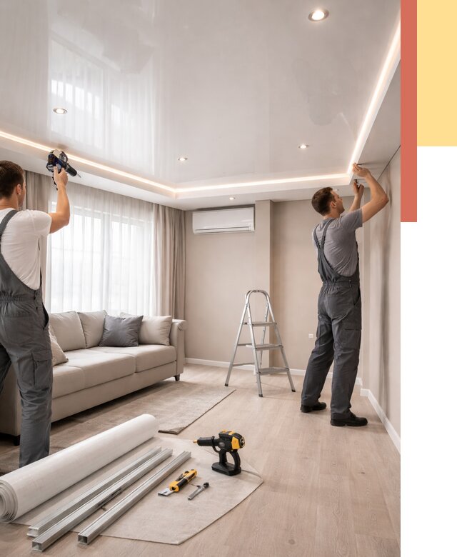 Монтаж глянцевого натяжного потолка в каменке от 759 руб. под ключ | ОТДЕЛОЧНИК-Кам