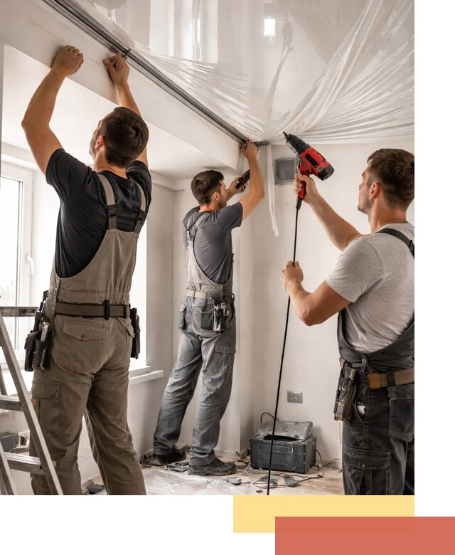 Монтаж глянцевого натяжного потолка в каменке быстро и качественно