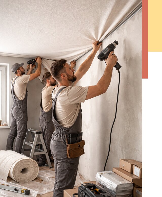 Монтаж фактурного натяжного потолка в каменке от 759 руб. — ОТДЕЛОЧНИК-Кам