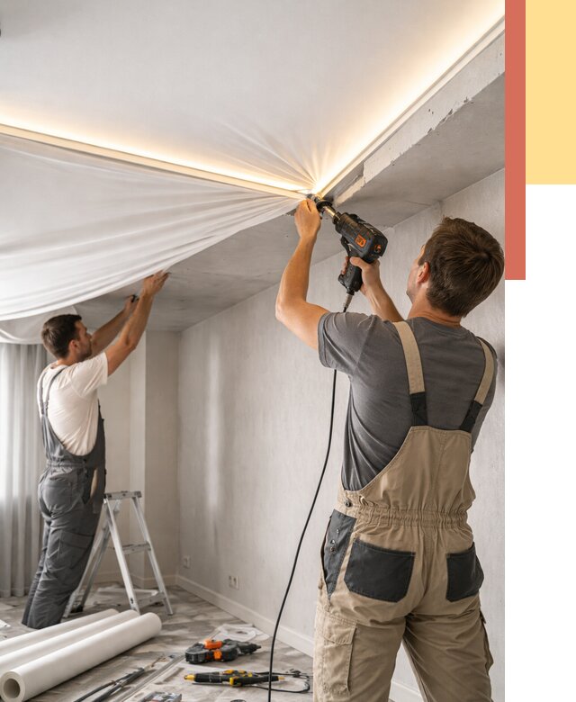 Монтаж натяжного потолка с подсветкой в каменке от 961 руб. | ОТДЕЛОЧНИК-Кам