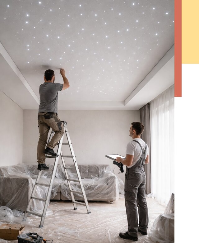 Монтаж натяжного потолка «звездное небо» в каменке от 6575 руб. | ОТДЕЛОЧНИК-Кам