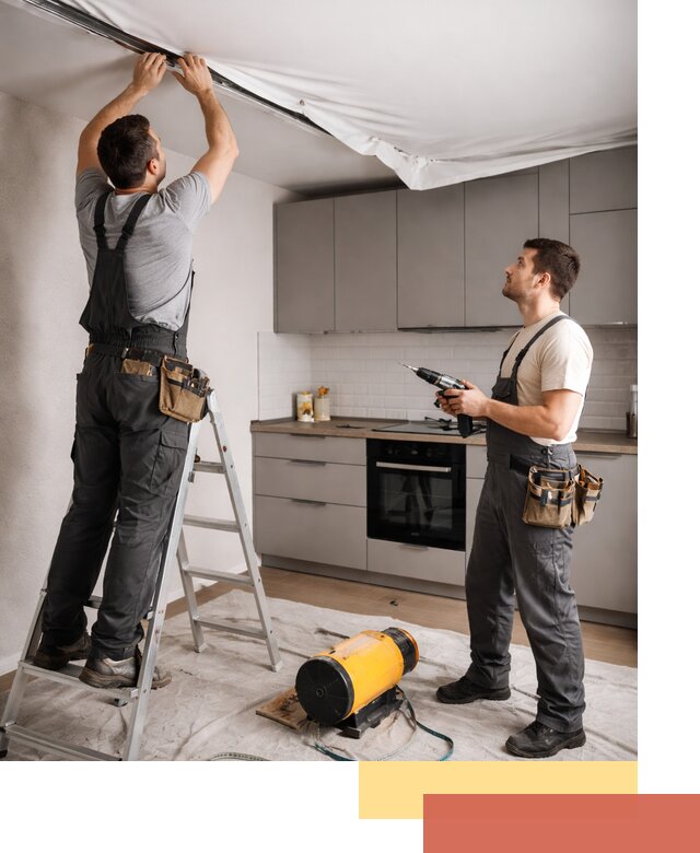 Монтаж натяжного потолка на кухне в каменке