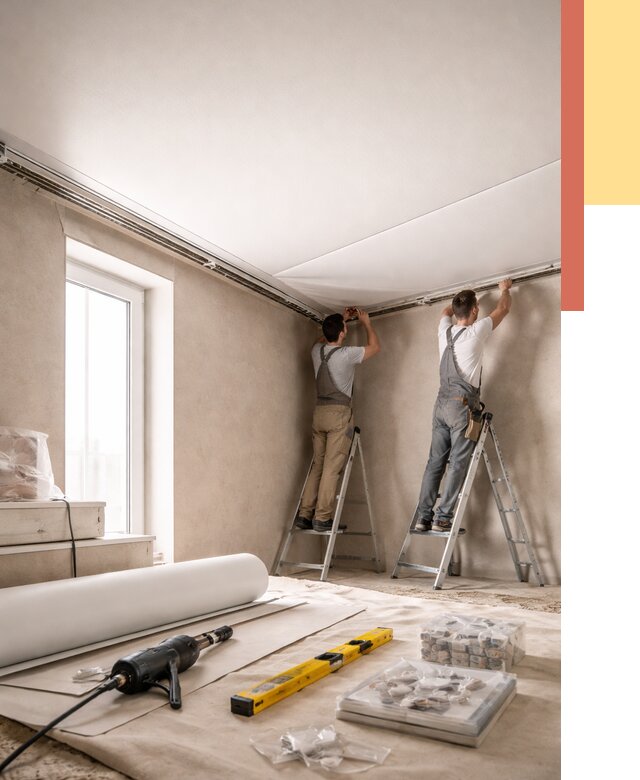 Монтаж натяжного потолка в спальне в каменке от 3844 руб. под ключ | ОТДЕЛОЧНИК-Кам