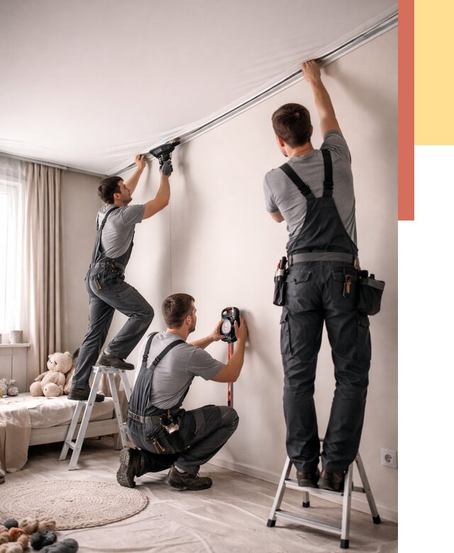 Монтаж натяжного потолка в детской в каменке от 3540 руб. — быстро и недорого | ОТДЕЛОЧНИК-Кам