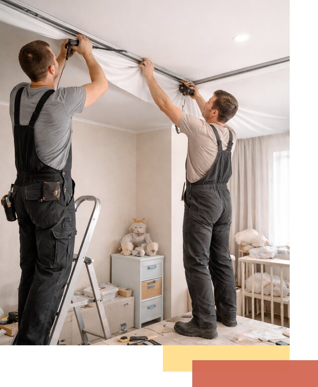 Монтаж натяжного потолка в детской комнате в каменке