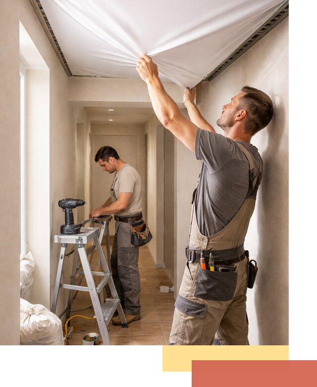 Монтаж натяжного потолка в прихожей в каменке