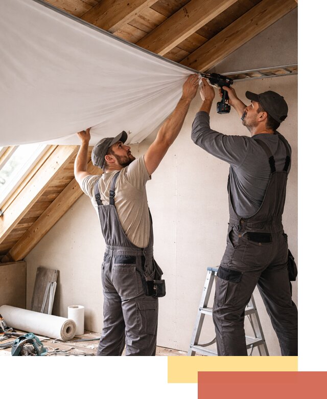Монтаж натяжного потолка в мансарде в каменке