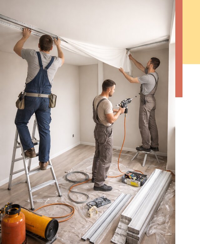 Монтаж натяжного потолка в студии в каменке от 5563 руб. — быстро и недорого | ОТДЕЛОЧНИК-Кам