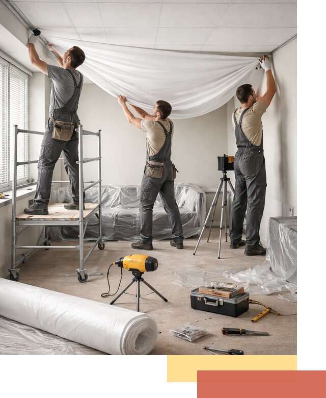 Монтаж натяжного потолка в офисе в каменке