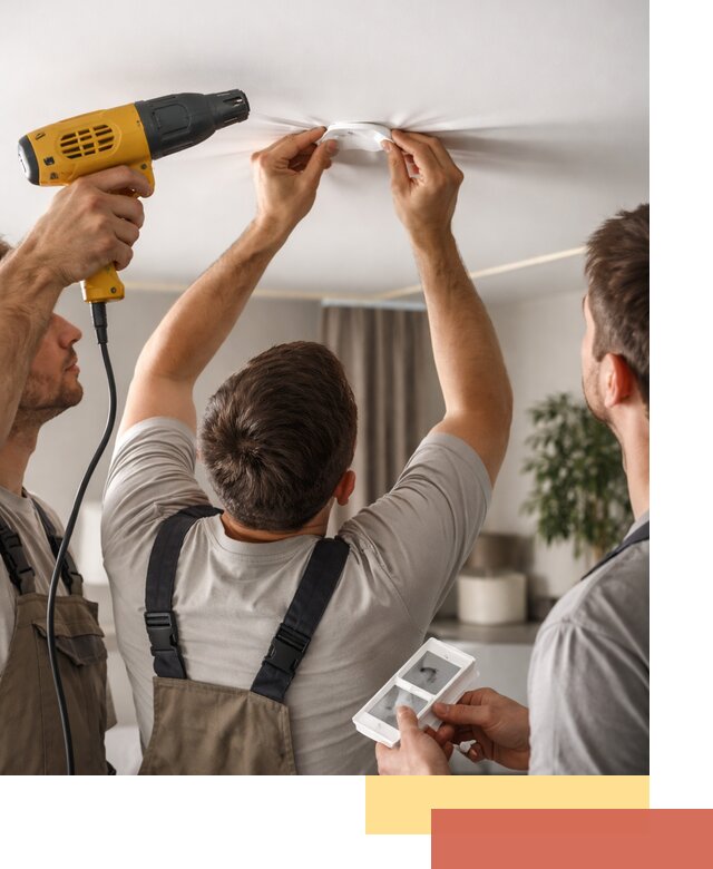 Ремонт прокола полотна натяжного потолка в каменке