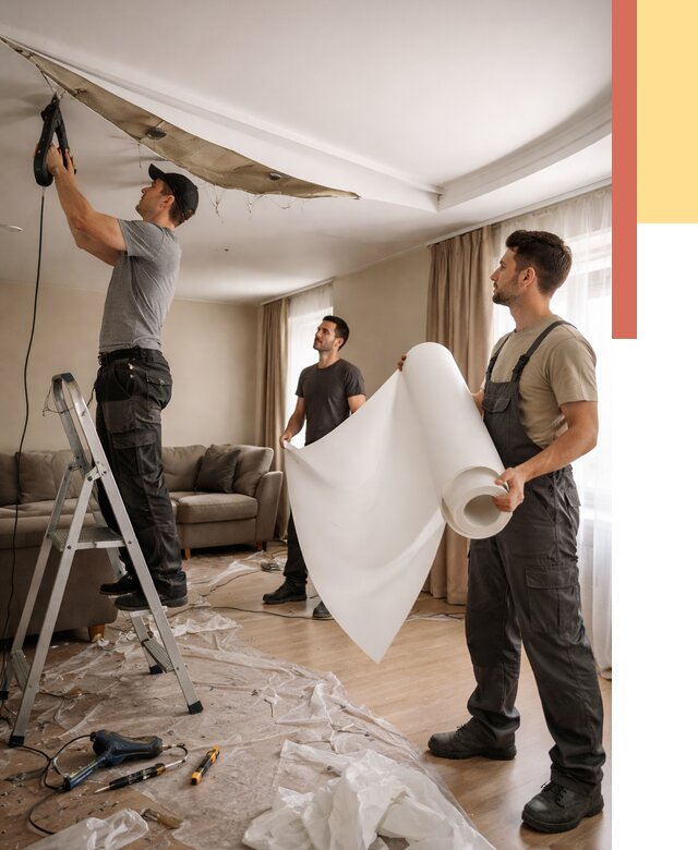 Замена полотна натяжного потолка в каменке от 9609 руб. быстро и недорого | ОТДЕЛОЧНИК-Кам