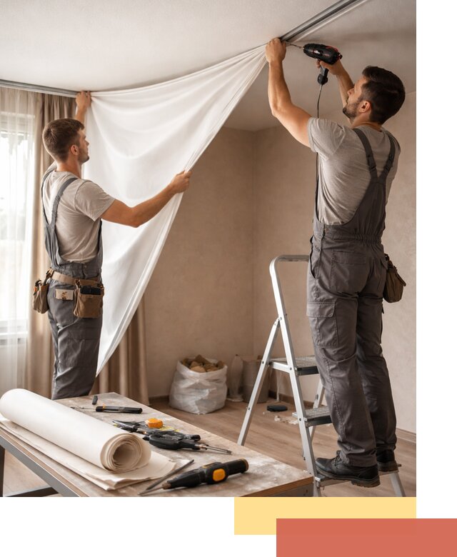 Замена полотна натяжного потолка в каменке быстро и качественно