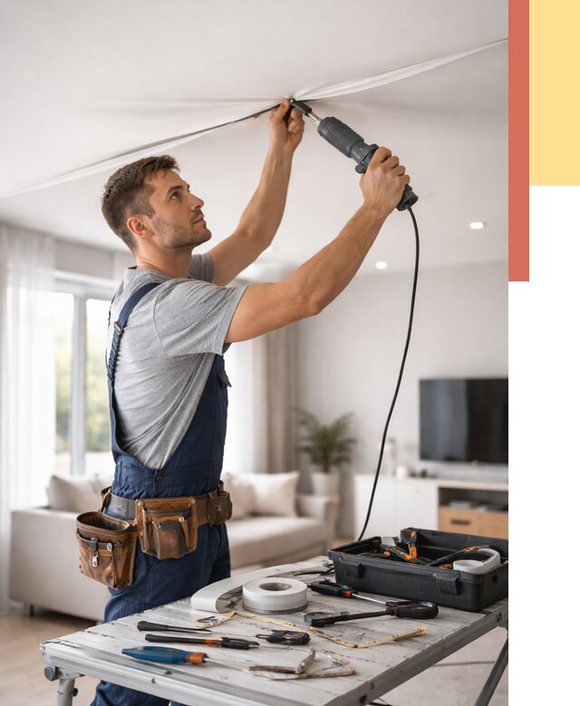 Ремонт натяжных потолков в каменке от 9609 руб. под ключ — ОТДЕЛОЧНИК-Кам