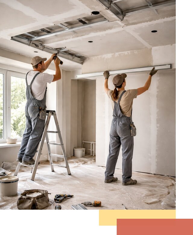 Монтаж многоуровневого потолка из гипсокартона в каменке