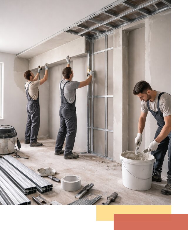 Монтаж потолка из гипсокартона с нишей в каменке