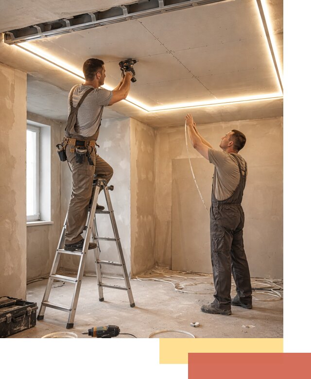 Потолок из гипсокартона с подсветкой в каменке