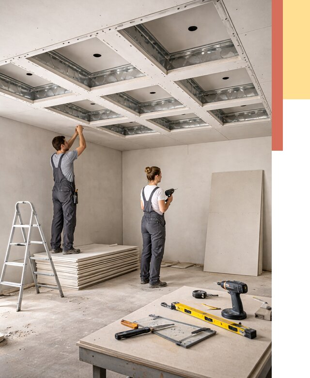 Кессонный потолок из гипсокартона в каменке от 1871 руб. — монтаж и под ключ | ОТДЕЛОЧНИК-Кам