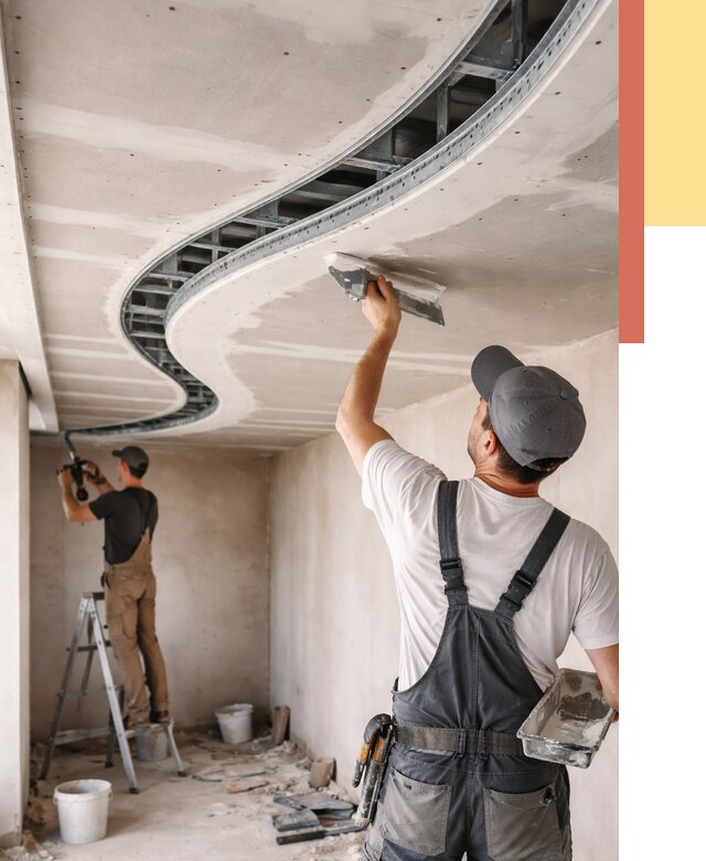 Криволинейный потолок из гипсокартона в каменке от 2124 руб./м2 | ОТДЕЛОЧНИК-Кам