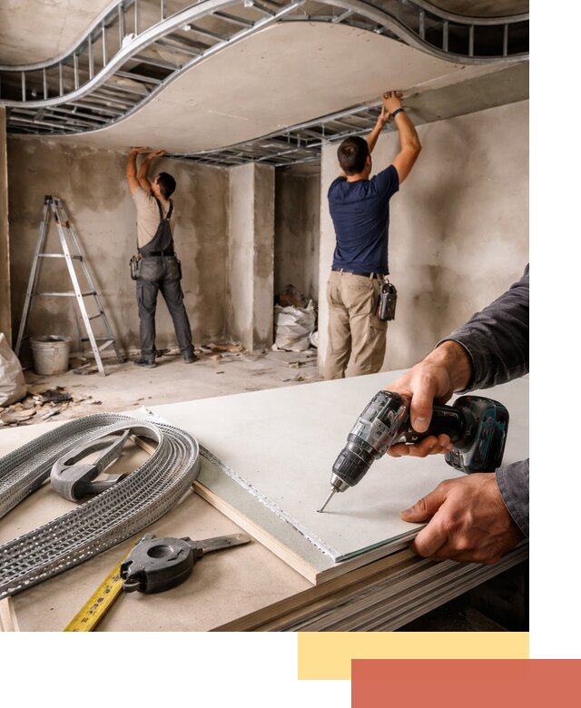 Криволинейный потолок из гипсокартона в каменке — монтаж и отделка