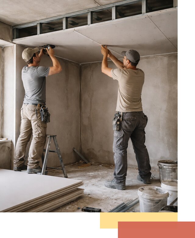 Короб из гипсокартона на потолке под ключ в каменке