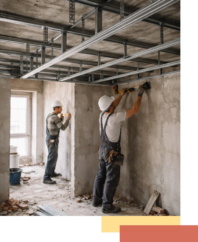 Монтаж каркаса потолка из профильного профиля в каменке