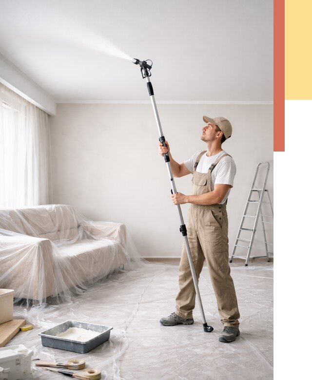 Покраска потолка краскопультом в каменке от 4552 руб. быстро и недорого | ОТДЕЛОЧНИК-Кам