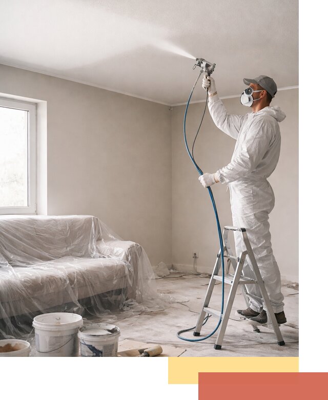 Покраска потолка краскопультом в каменке быстро и качественно