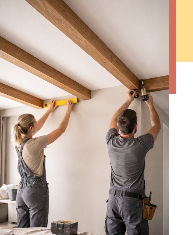 Монтаж декоративных балок на потолок в каменке от 4248 руб. — ОТДЕЛОЧНИК-Кам